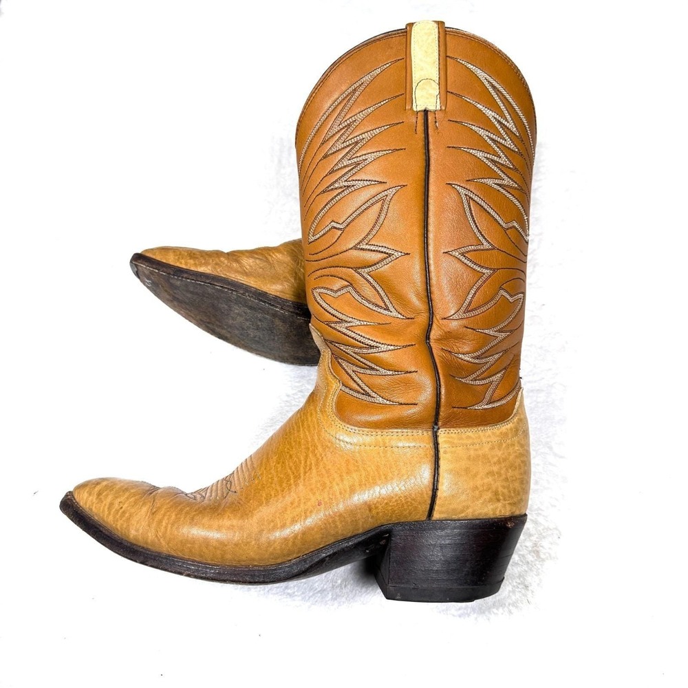 Rare Vintage Dan Post Rhino Style Western Boots Men's US 10D Tan Leather